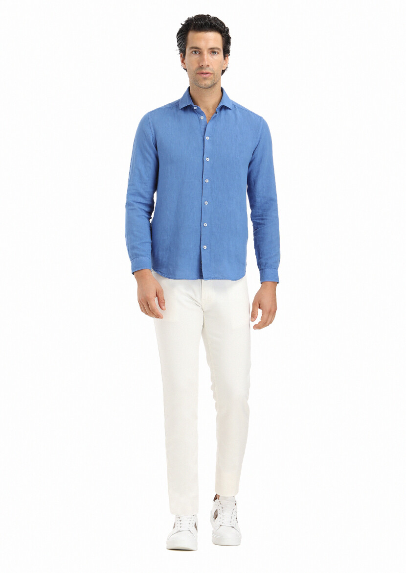 Saks Plain Regular Fit Weaving Casual Cotton Blended Shirt 