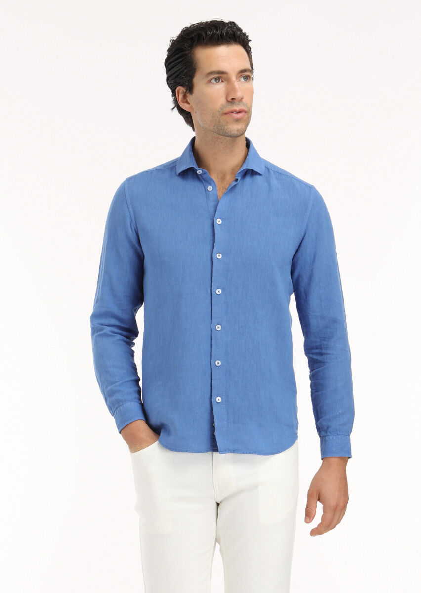 Saks Plain Regular Fit Weaving Casual Cotton Blended Shirt - 2