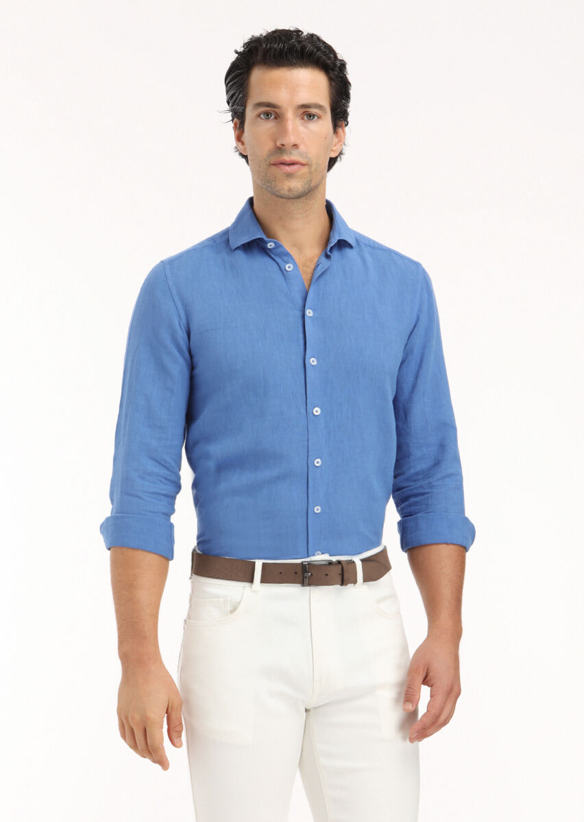 Saks Plain Regular Fit Weaving Casual Cotton Blended Shirt - 3