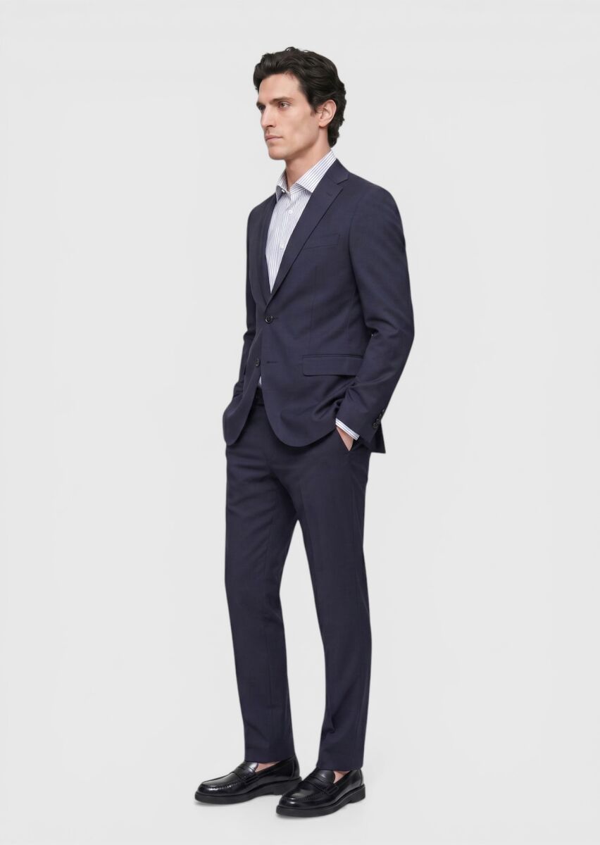 Saks Plain Regular Fit Wool Blended Suit - 3