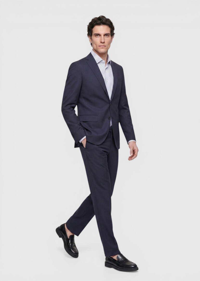Saks Plain Regular Fit Wool Blended Suit - 4