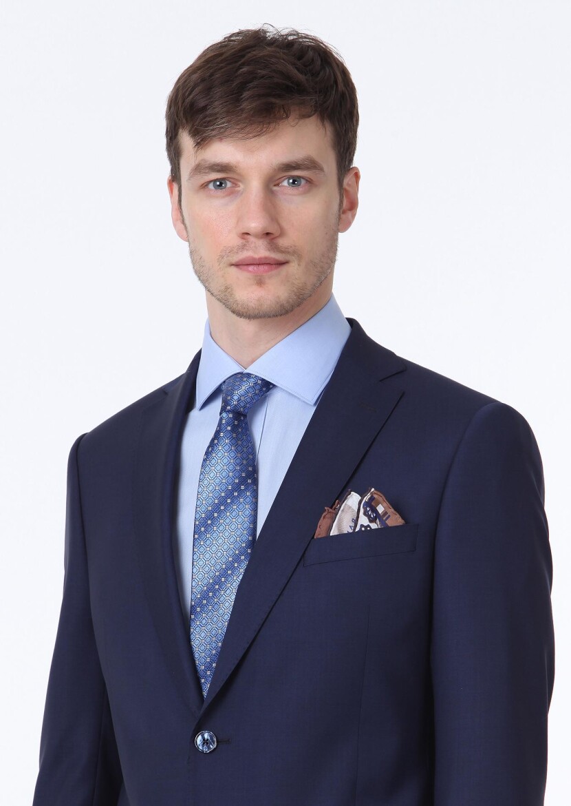 Saks Plain Regular Fit Wool Blended Suit - 1