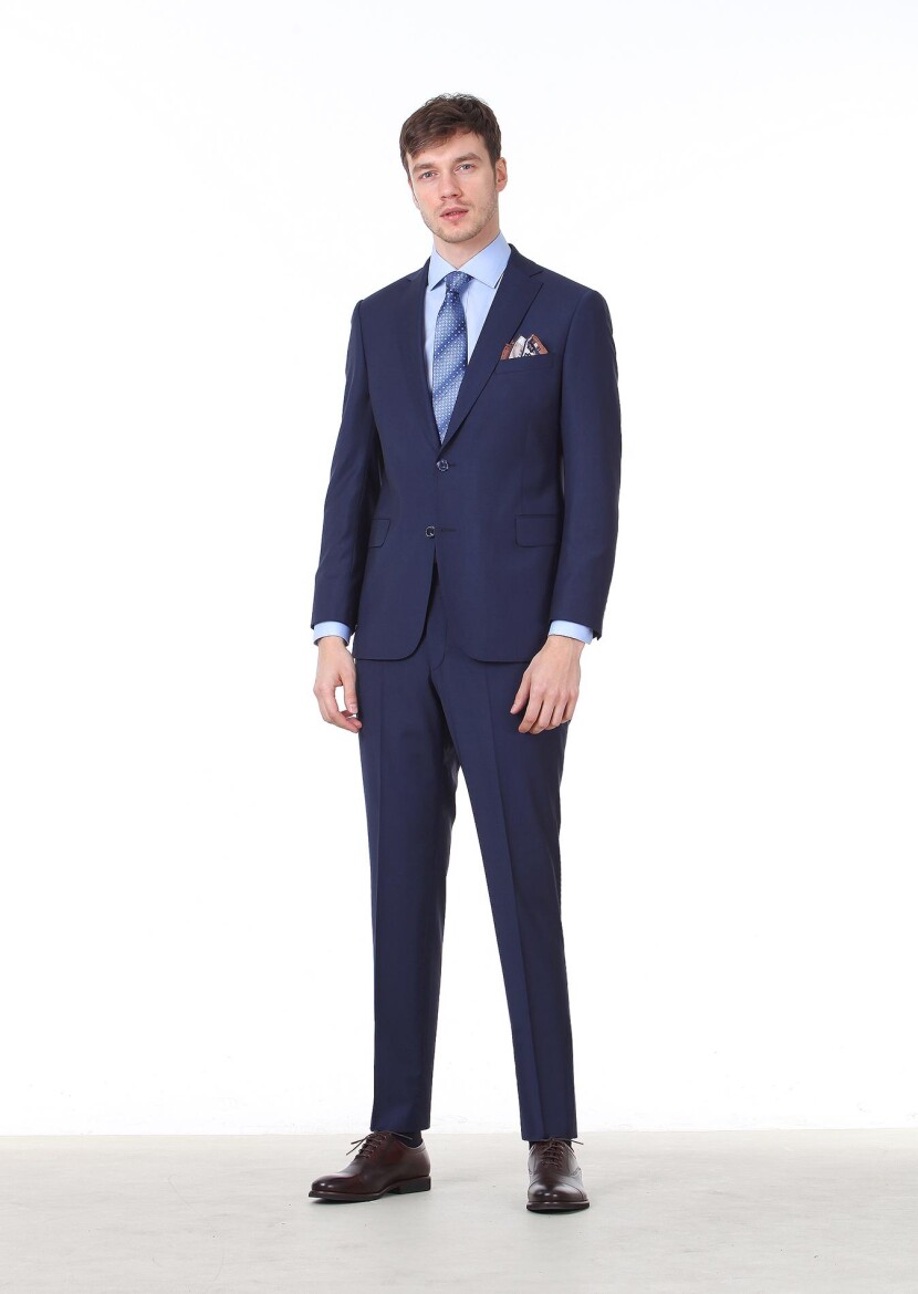 Saks Plain Regular Fit Wool Blended Suit - 3