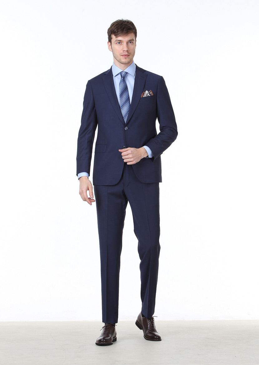 Saks Plain Regular Fit Wool Blended Suit - 2