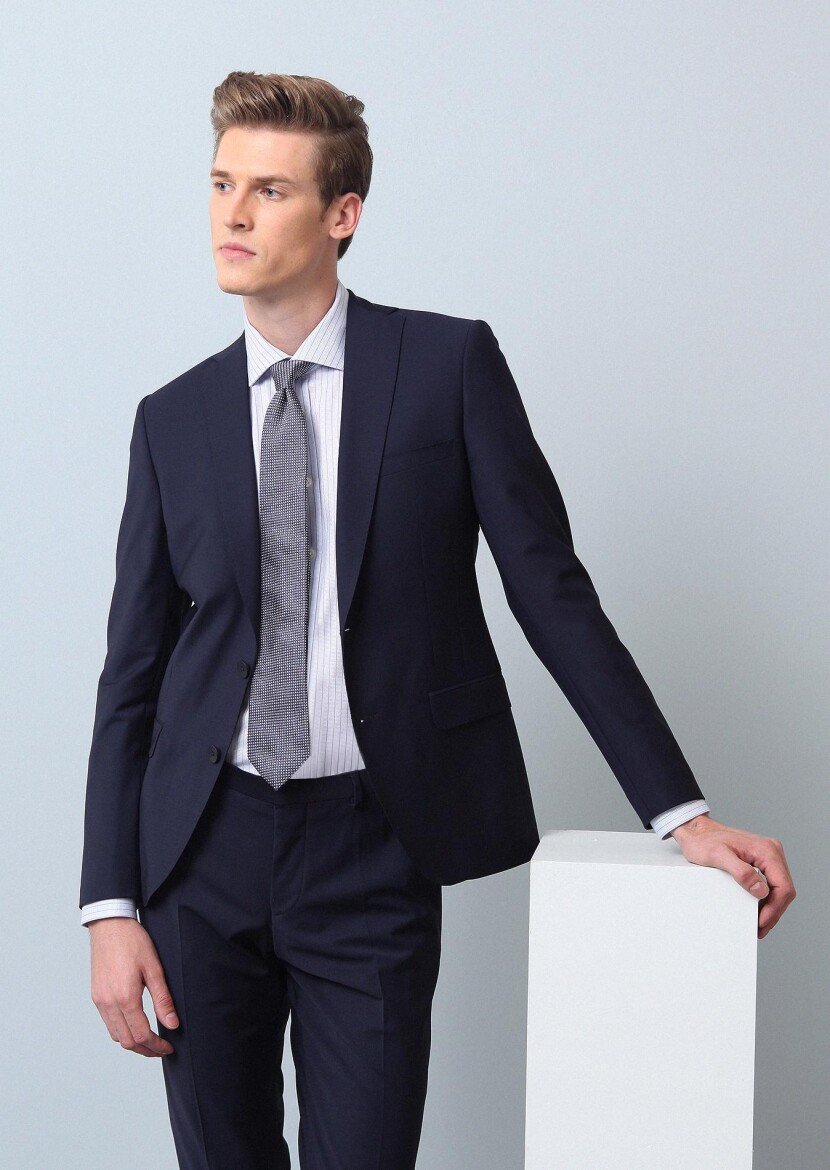 Saks Plain Regular Fit Wool Blended Suit - 1