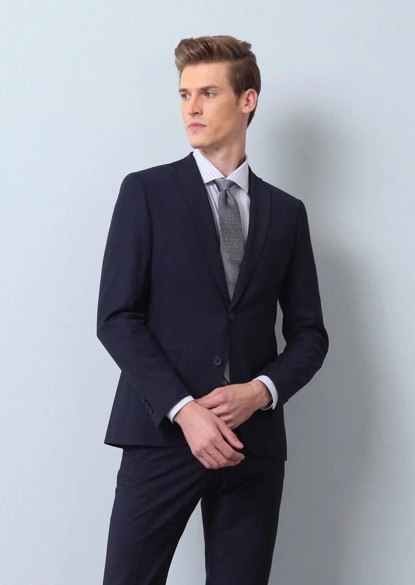 Saks Plain Regular Fit Wool Blended Suit - 2