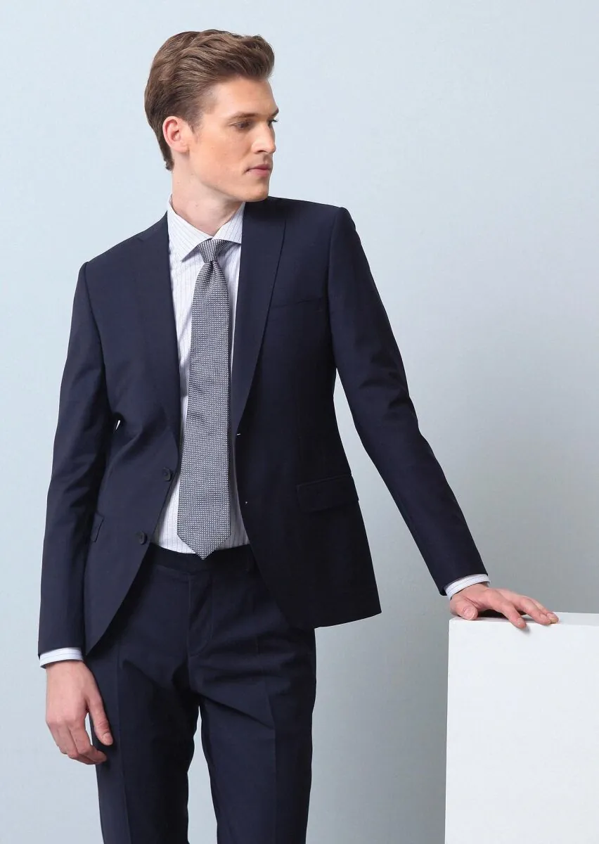 Saks Plain Regular Fit Wool Blended Suit - 4