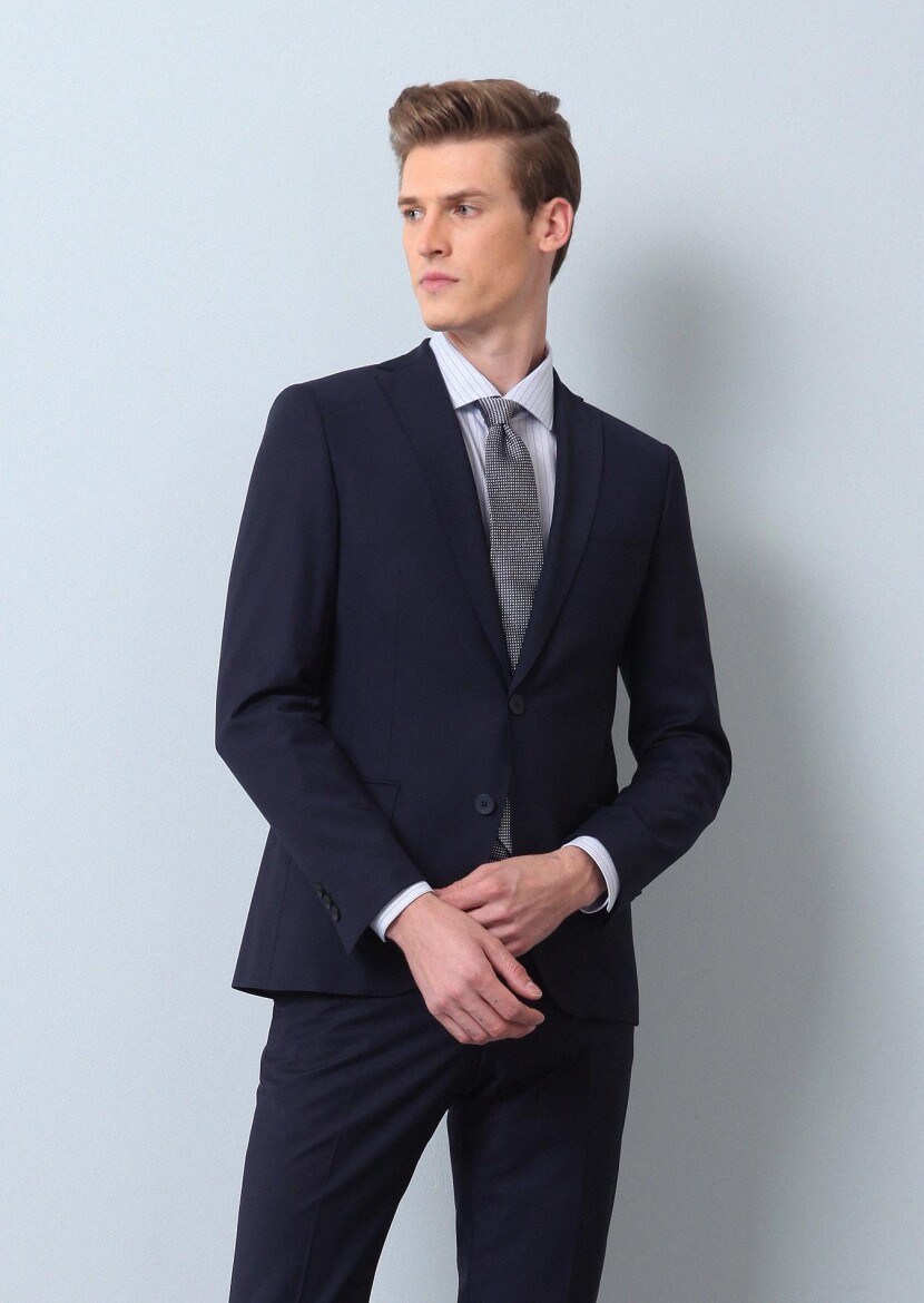 Saks Plain Regular Fit Wool Blended Suit - 2