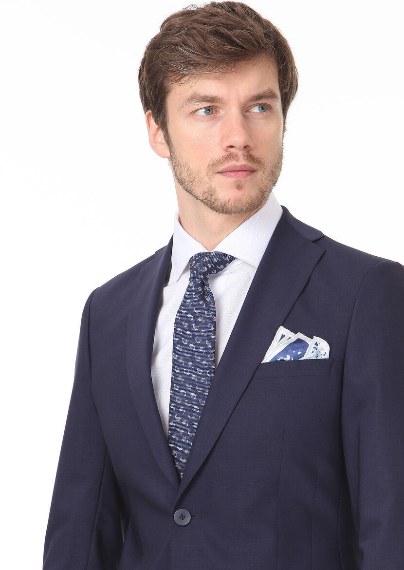 Saks Plain Regular Fit Wool Blended Suit - 3