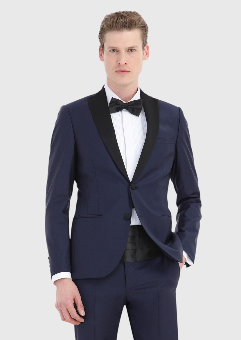 Saks Plain Slim Fit Butterfly Collar Weaving Tuxedo - 2