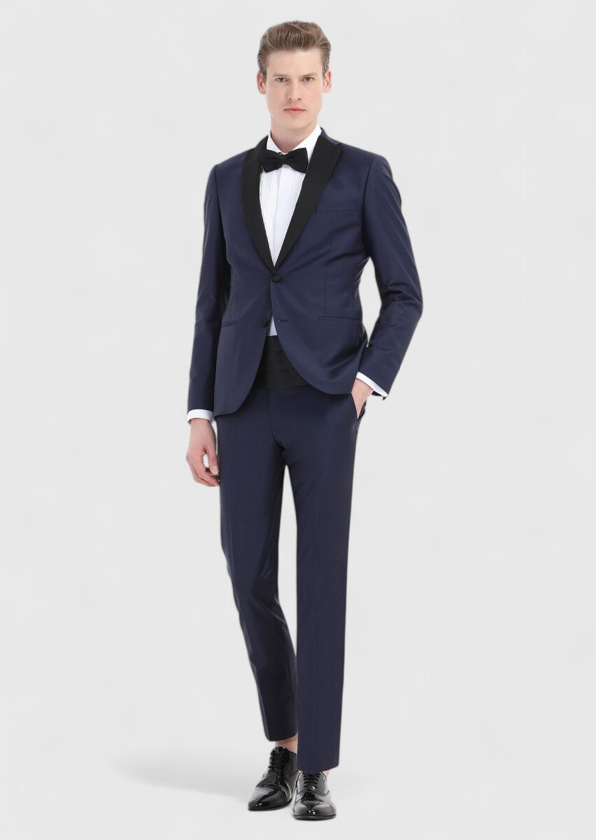 Saks Plain Slim Fit Butterfly Collar Weaving Tuxedo - 3