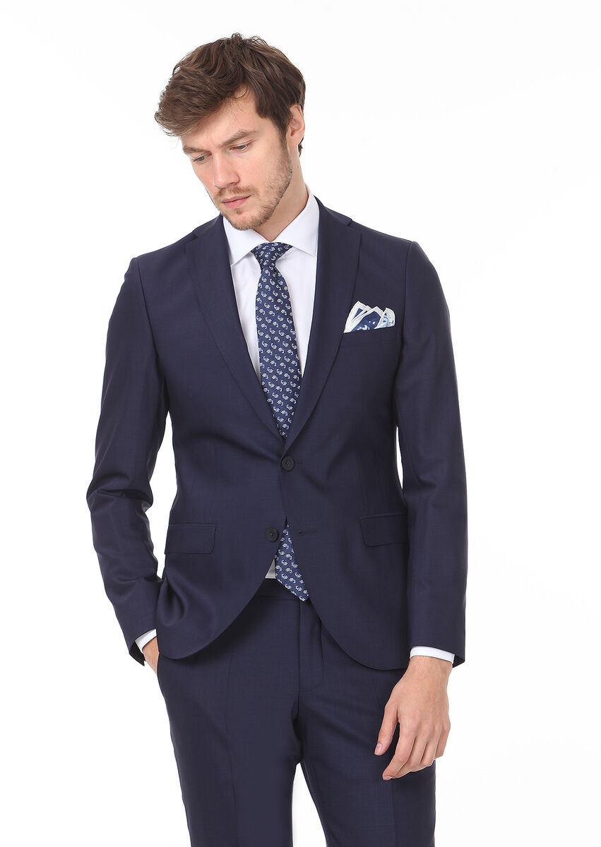 Saks Plain Slim Fit Wool Blended Suit - 1