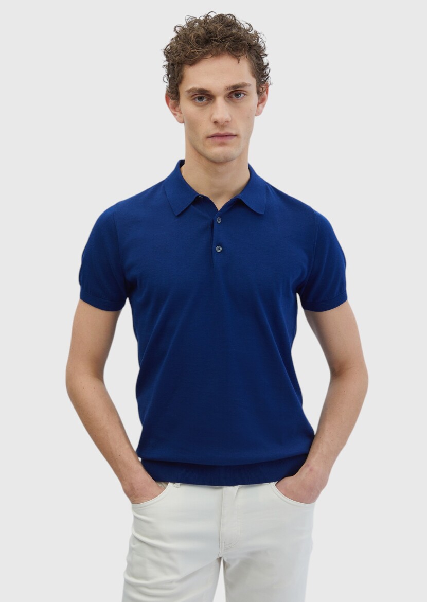 Saks Polo Yaka %100 Pamuk Triko - 1