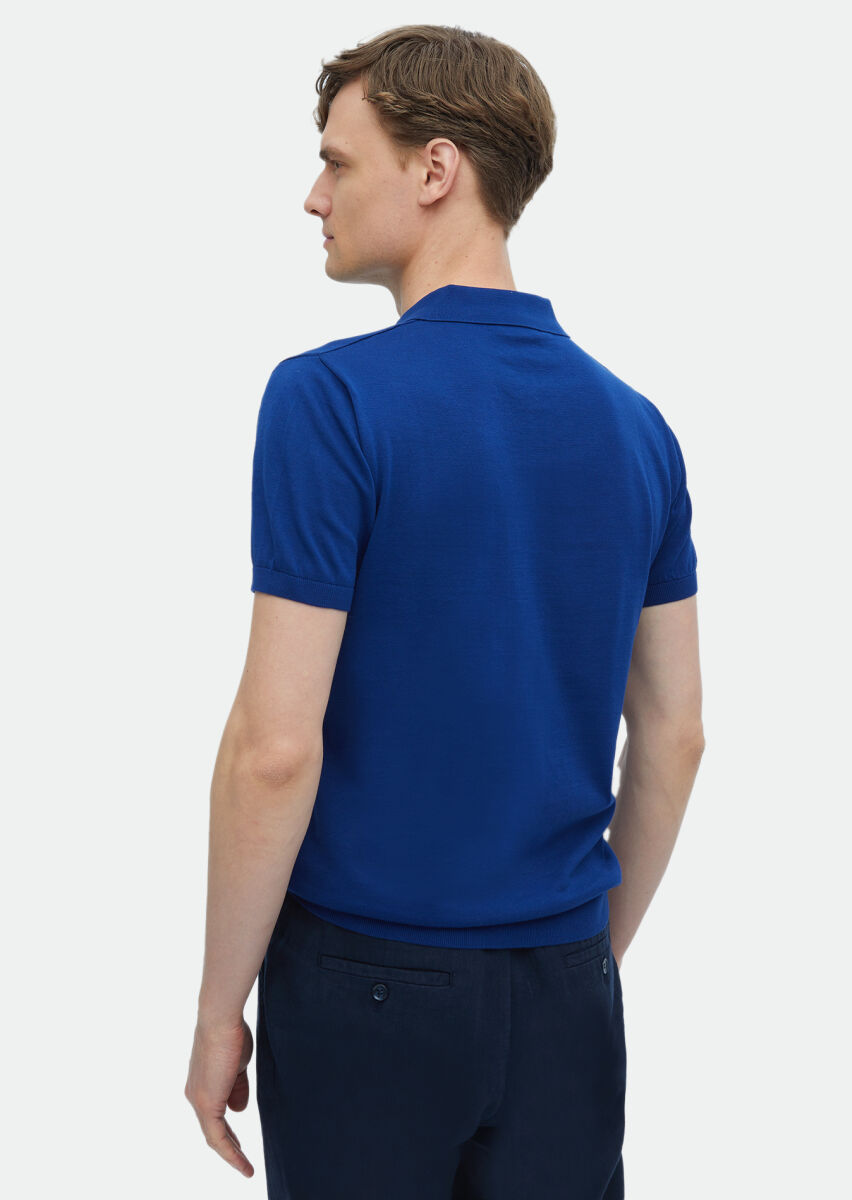 Saks Polo Yaka Düz Örgü %100 Pamuk Triko - 5