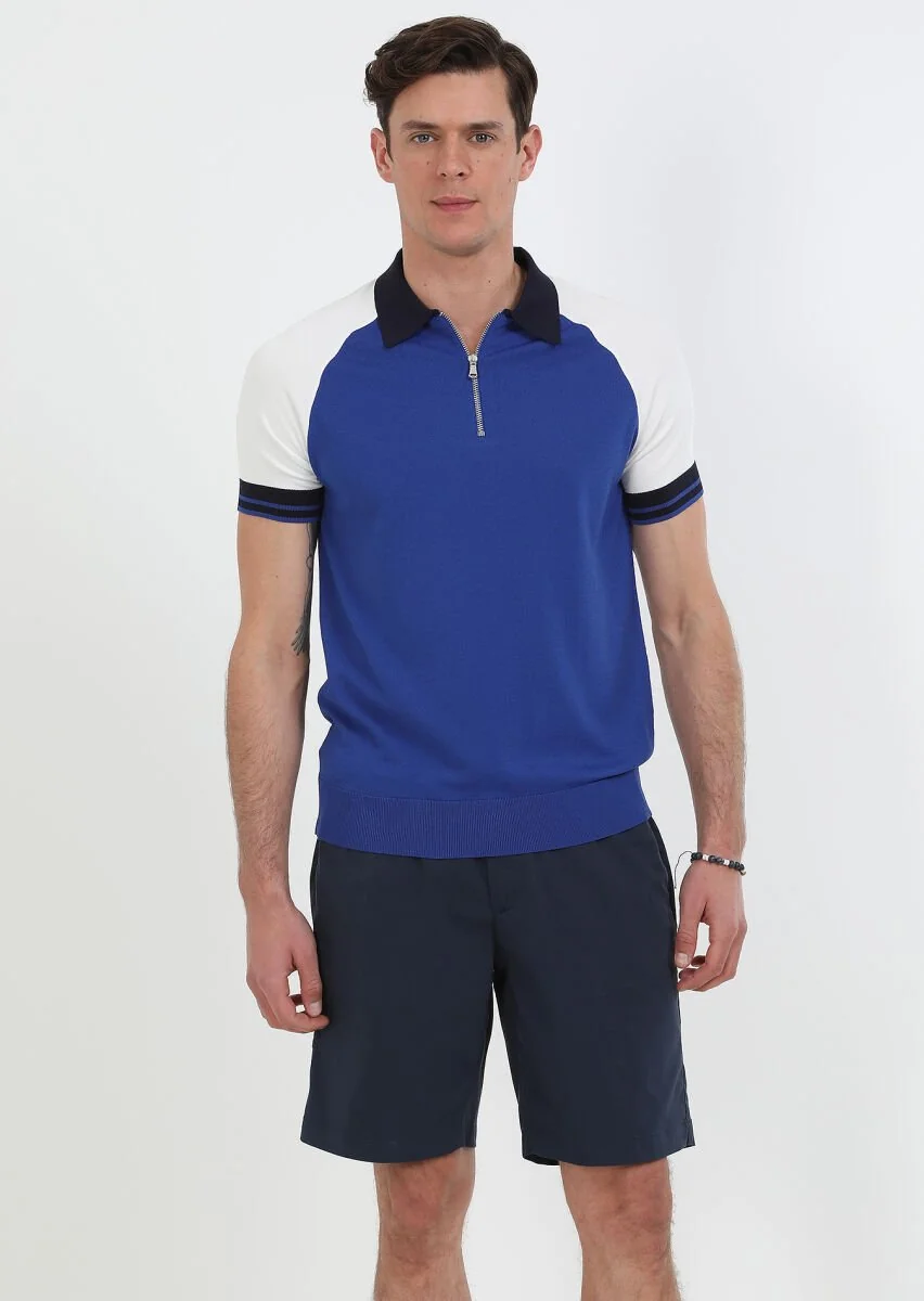 Saks Polo Yaka Düz Örgü Triko - 1