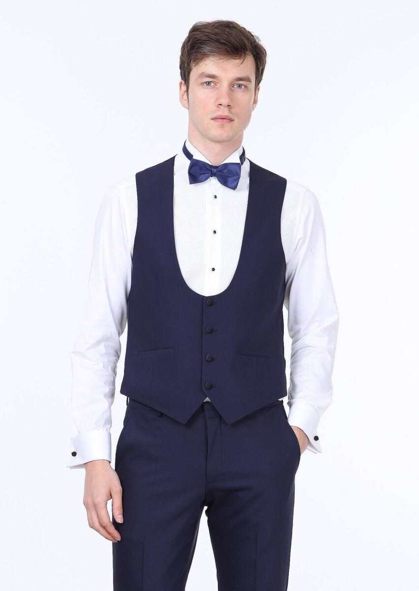 RAMSEY Saks Slim Fit Kelebek Yaka Klasik Yelek