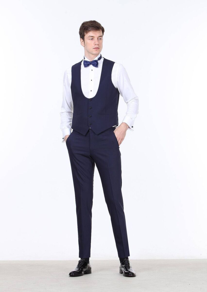 RAMSEY Saks Slim Fit Kelebek Yaka Klasik Yelek görsel 3