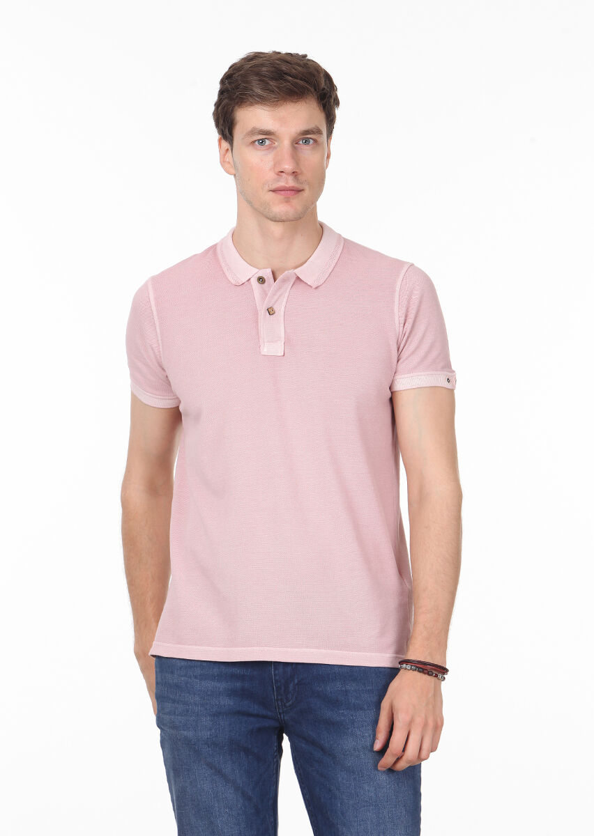 Salmon Plain Polo Neck 100% Cotton T-Shirt - 1