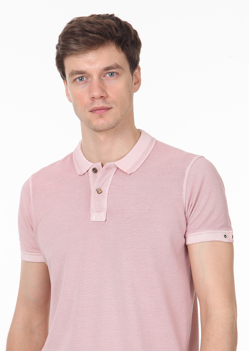Salmon Plain Polo Neck 100% Cotton T-Shirt 