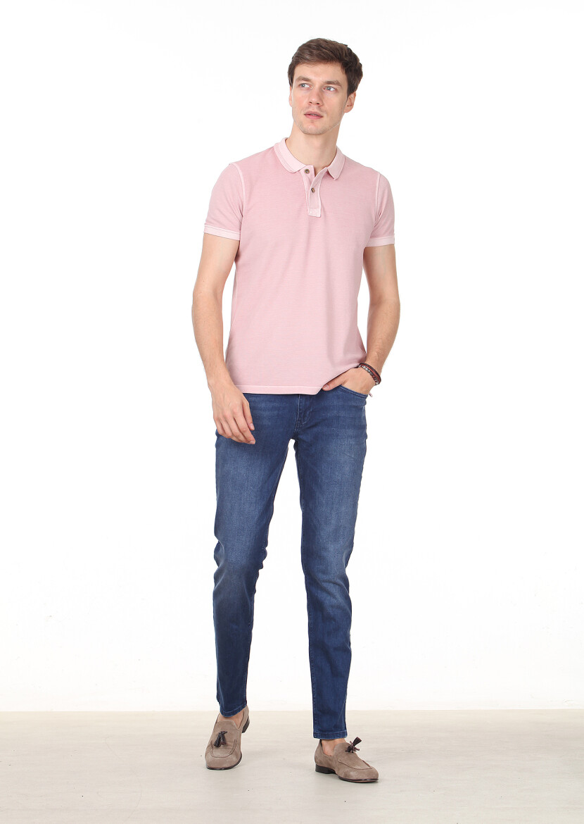 Salmon Plain Polo Neck 100% Cotton T-Shirt - 3