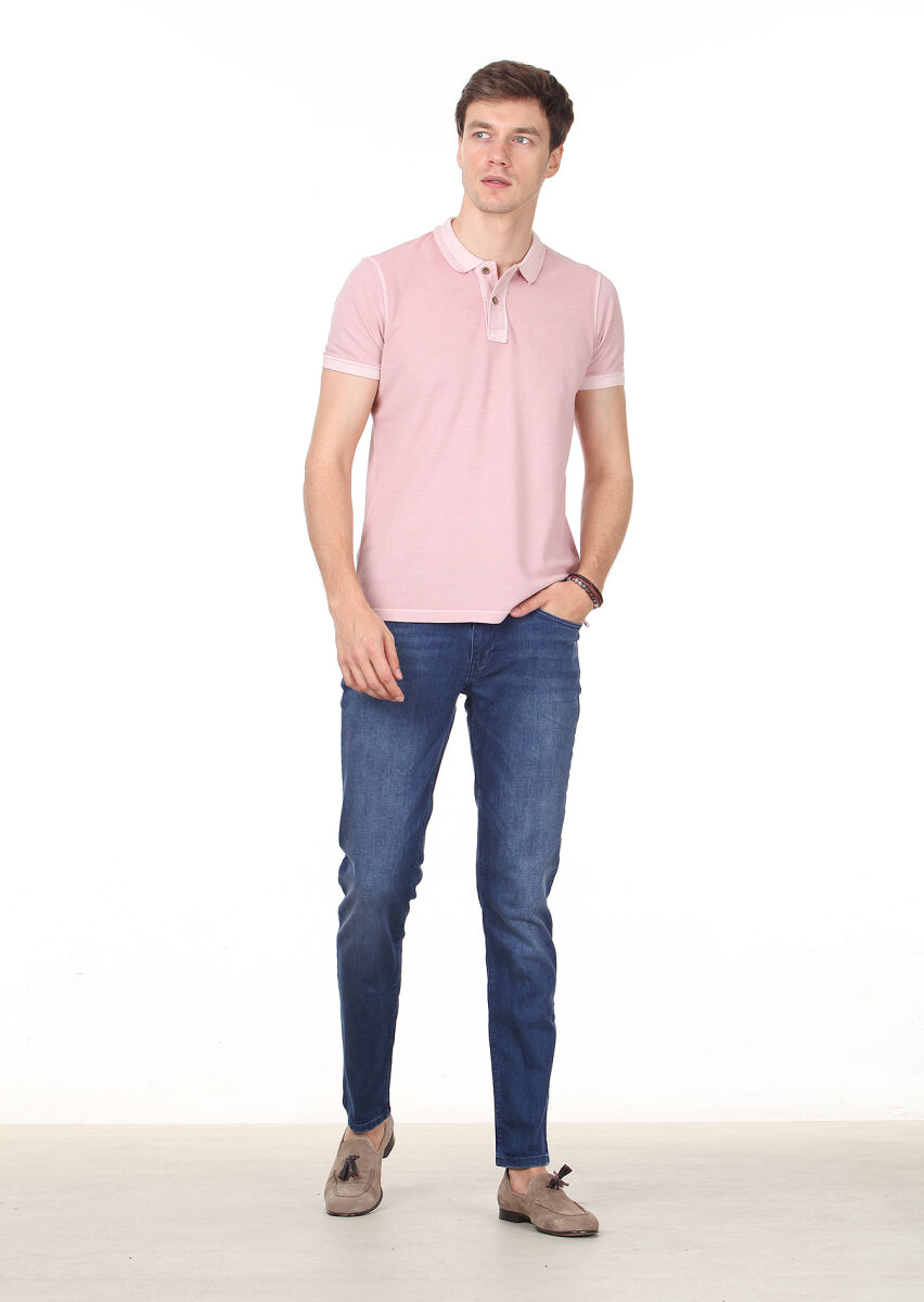 Salmon Plain Polo Neck 100% Cotton T-Shirt - 3