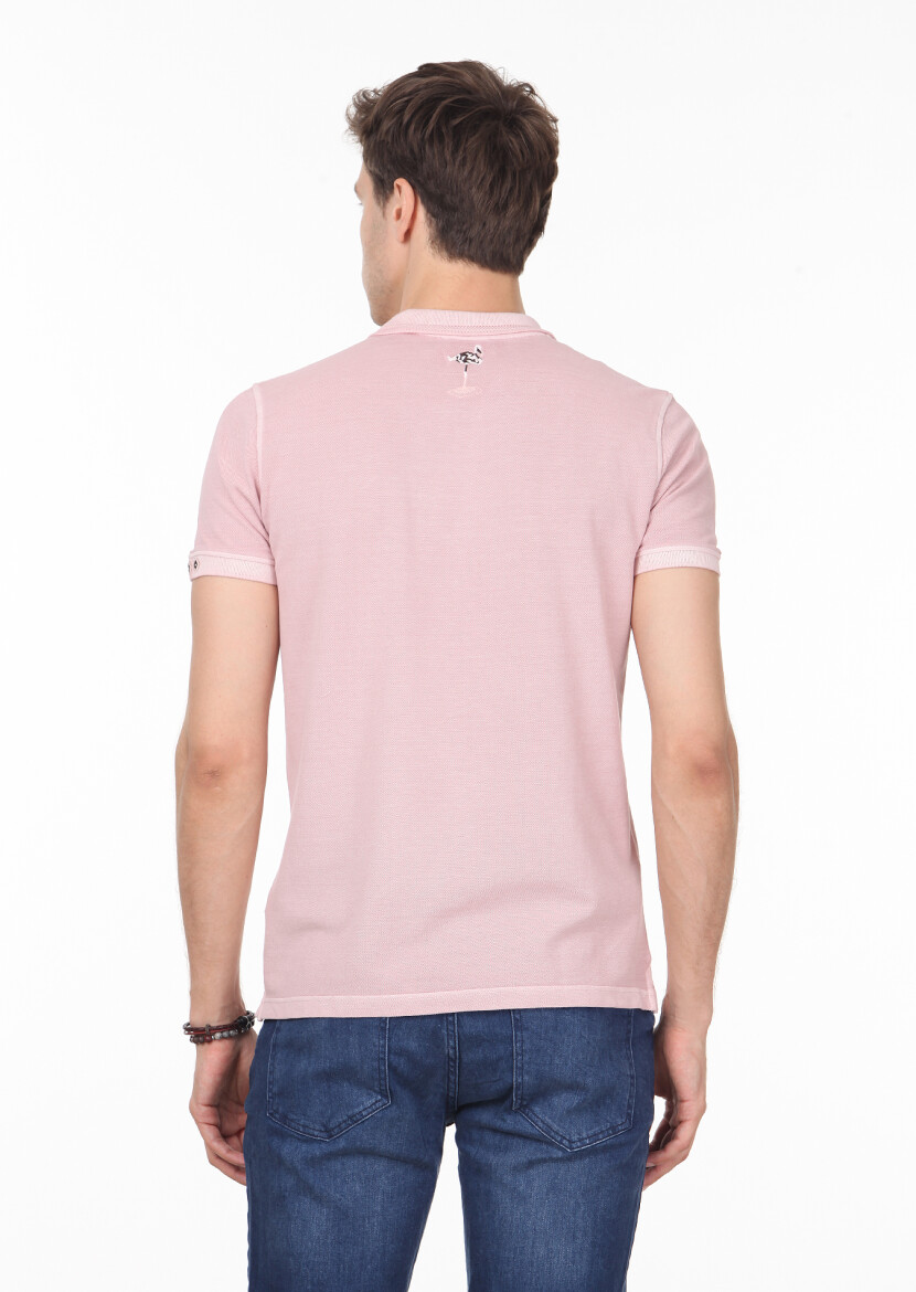 Salmon Plain Polo Neck 100% Cotton T-Shirt - 4
