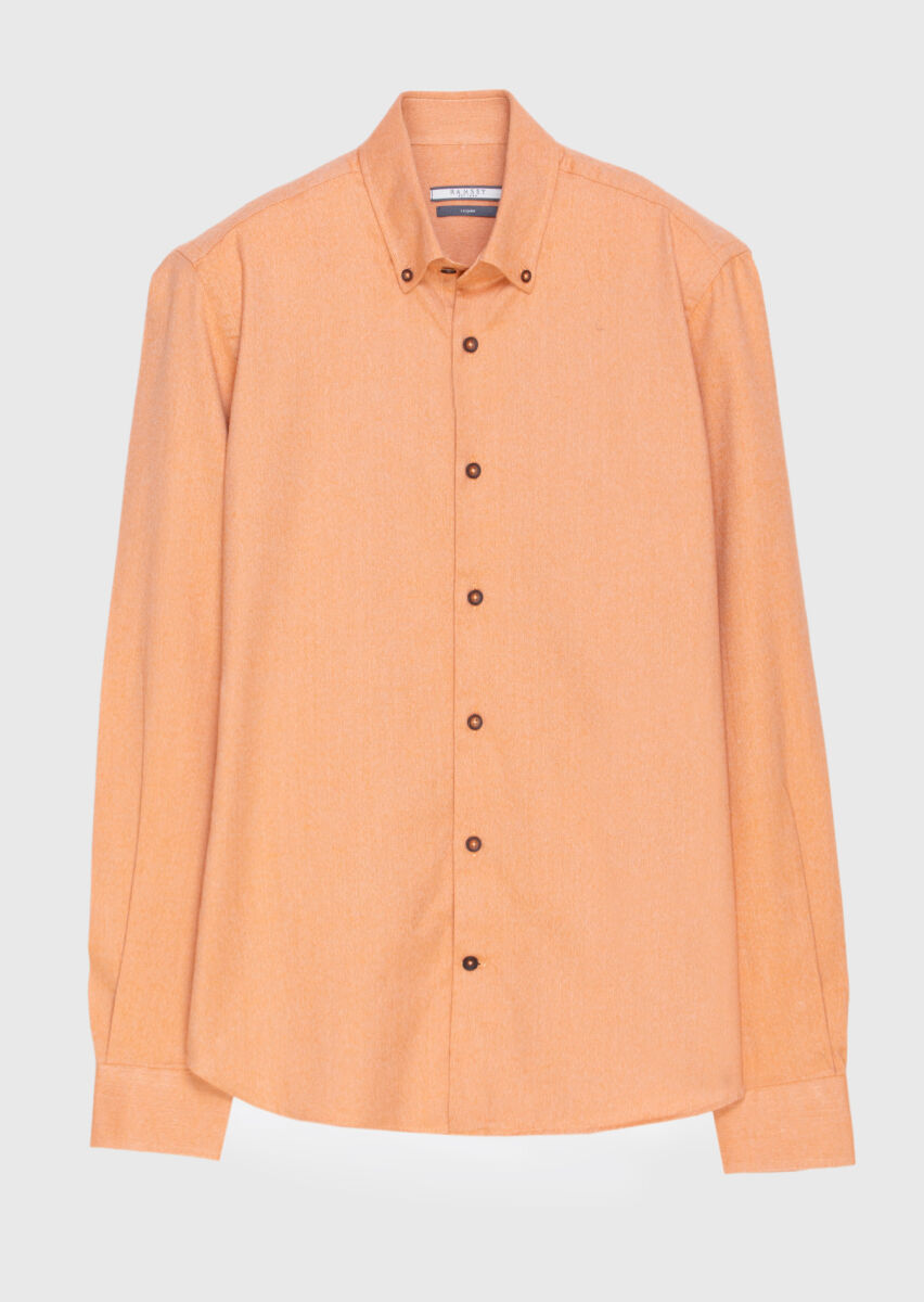 Salmon Plain Regular Fit Long Weaving Casual 100% Cotton Shirt - 5