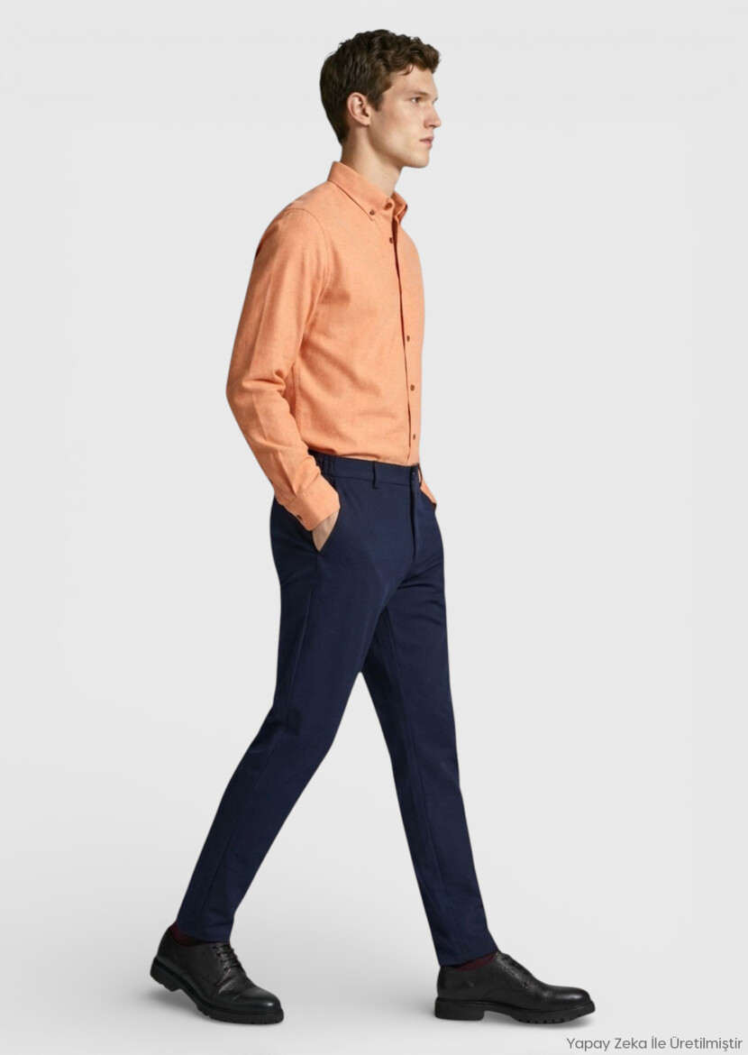 Salmon Plain Regular Fit Long Weaving Casual 100% Cotton Shirt - RAMSEY