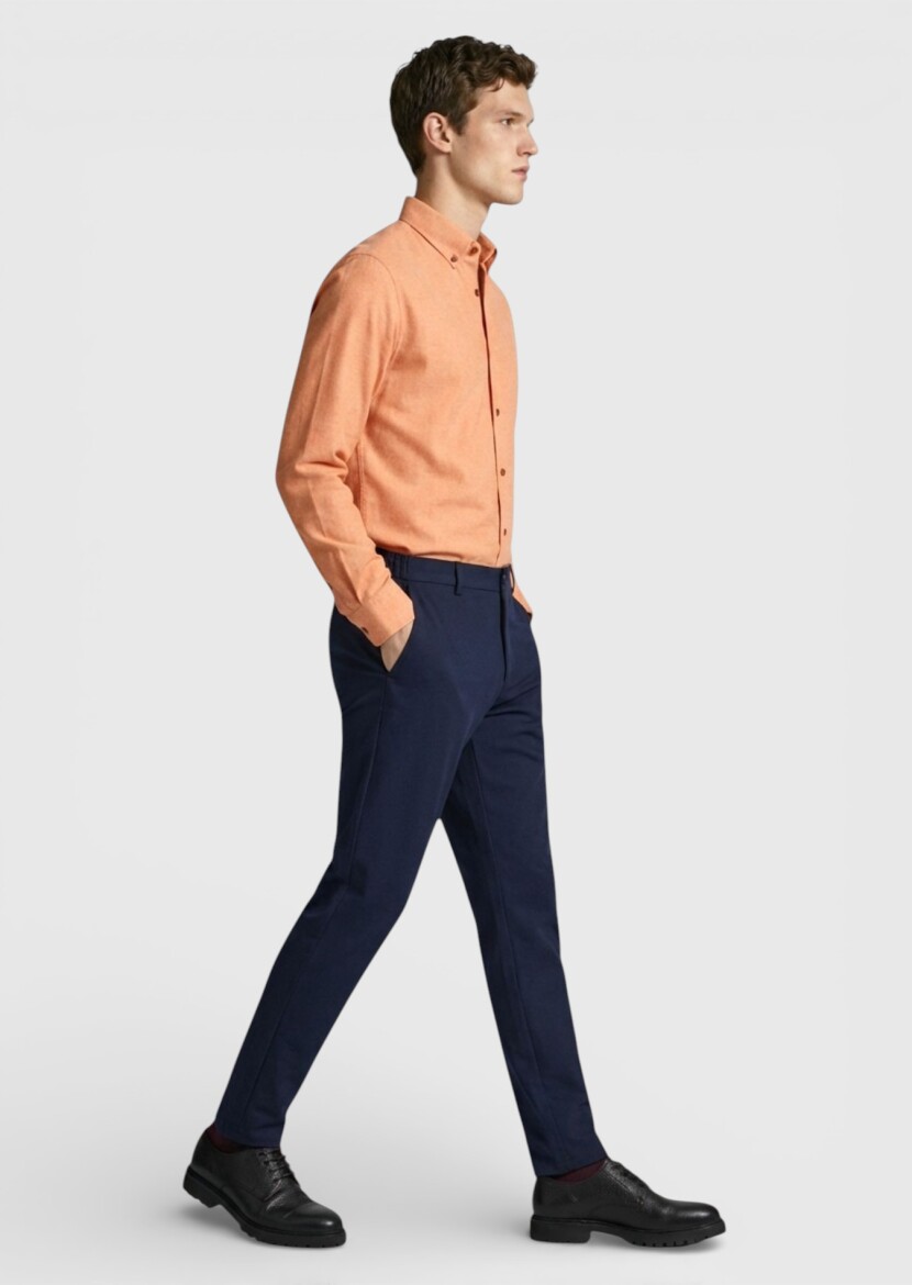 Salmon Plain Regular Fit Weaving Casual 100% Cotton Shirt 