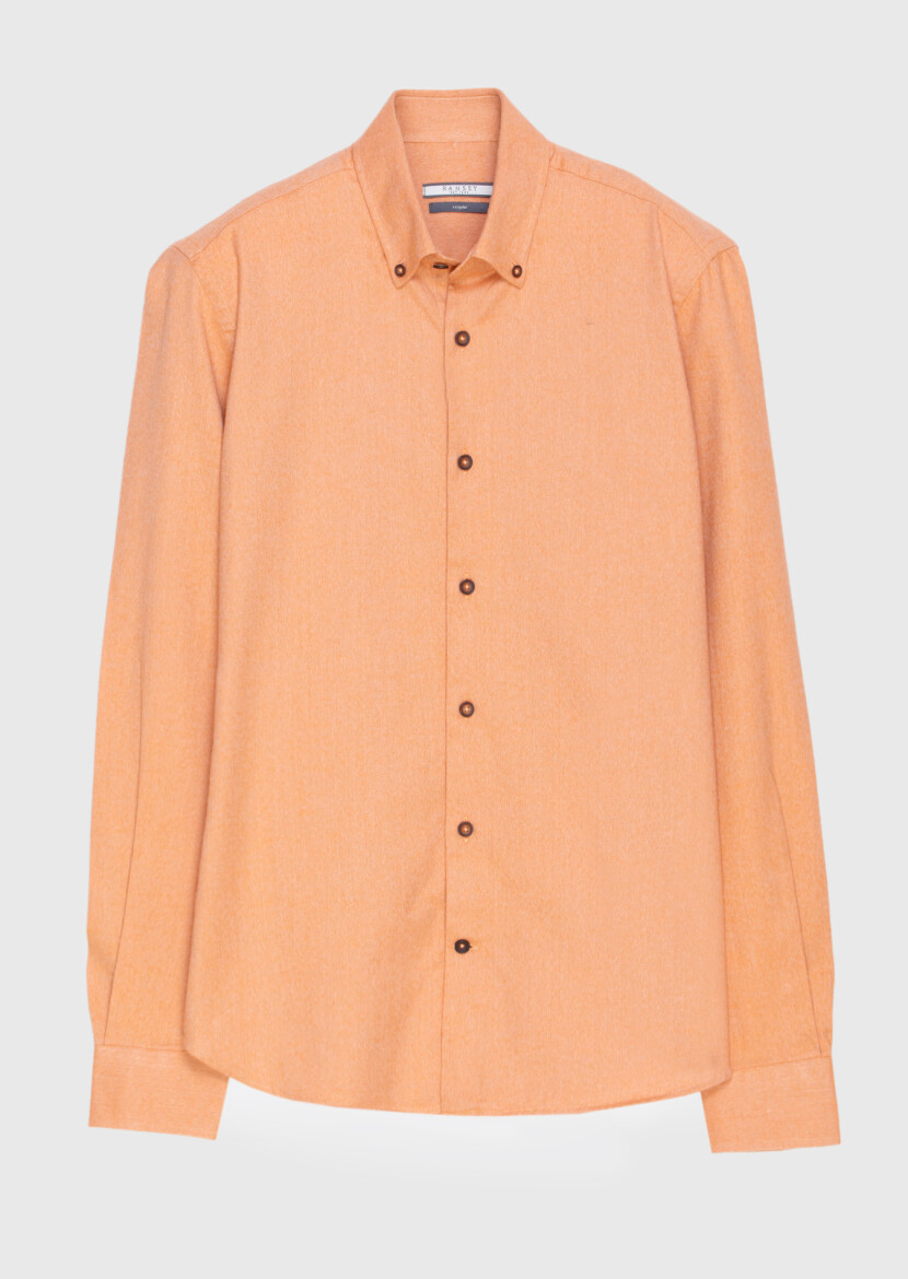 Salmon Plain Regular Fit Weaving Casual 100% Cotton Shirt - 5