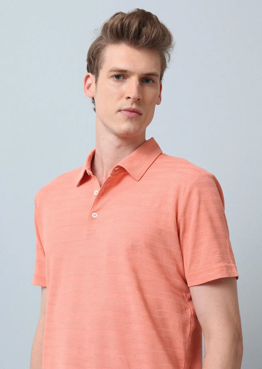 Salmon Polo Neck 100% Cotton T-Shirt - 2