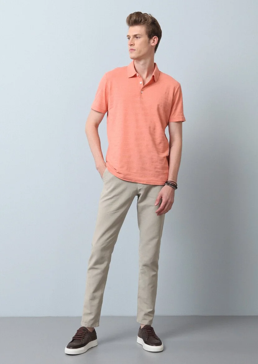 Salmon Polo Neck 100% Cotton T-Shirt - 4