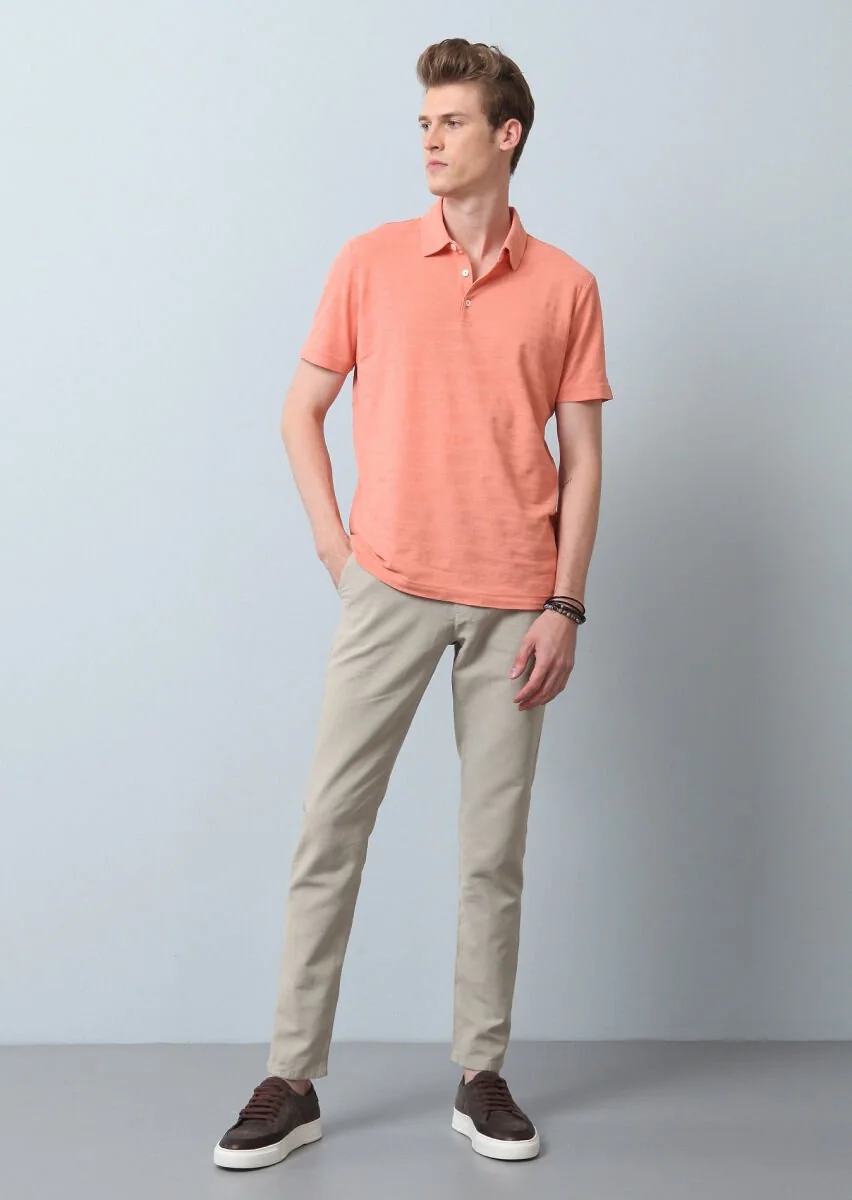 Salmon Polo Neck 100% Cotton T-Shirt - 4