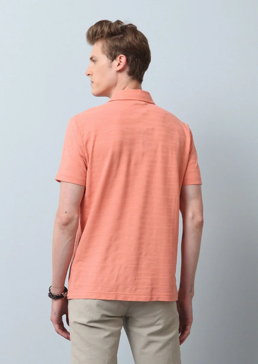 Salmon Polo Neck 100% Cotton T-Shirt - 5