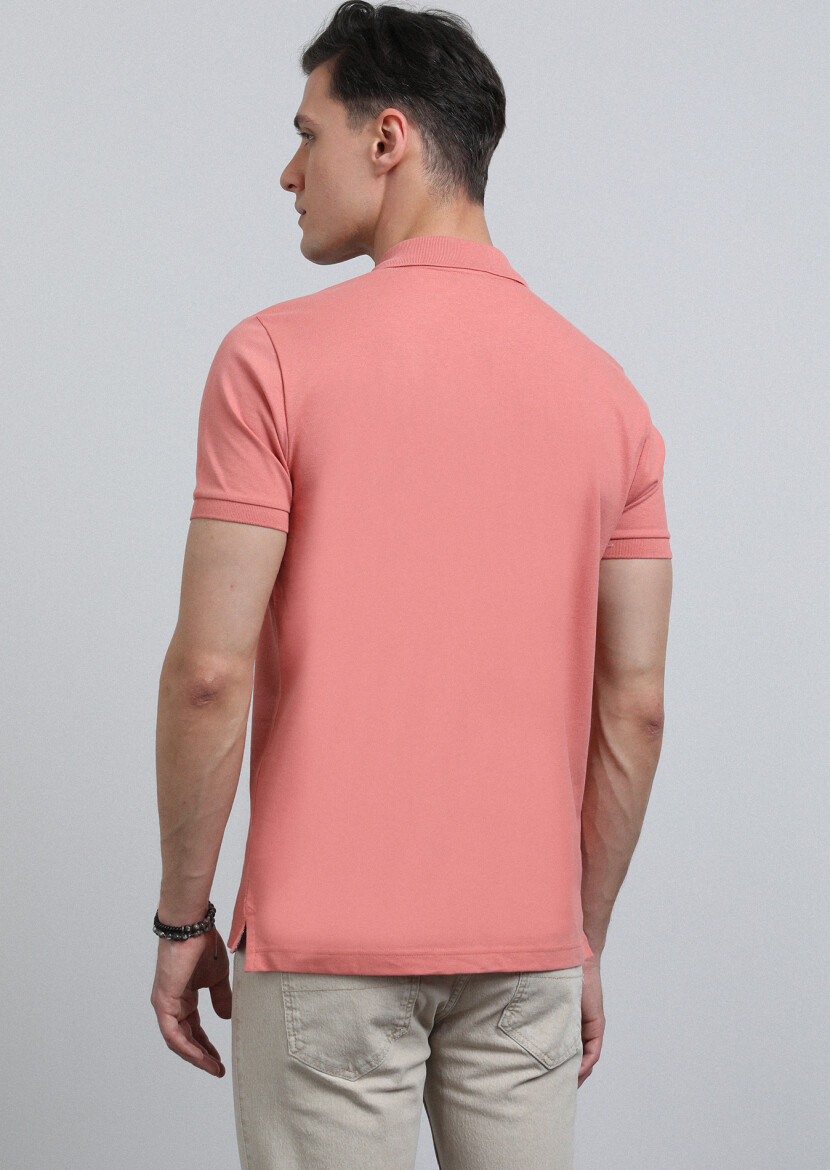 Salmon Polo Neck 100% Cotton T-Shirt - 5