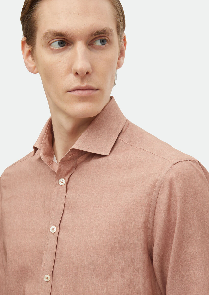 Salmon Printed Regular Fit Long Weaving Casual 100% Cotton Shirt - 3