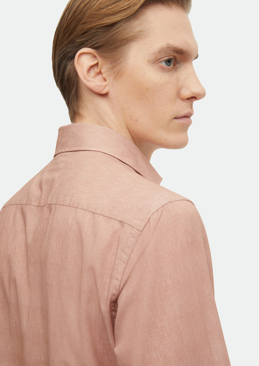 Salmon Printed Regular Fit Long Weaving Casual 100% Cotton Shirt - 4