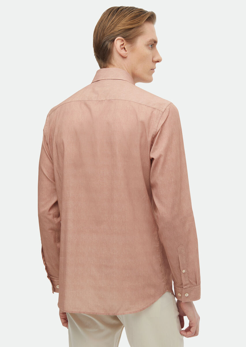 Salmon Printed Regular Fit Long Weaving Casual 100% Cotton Shirt - 5