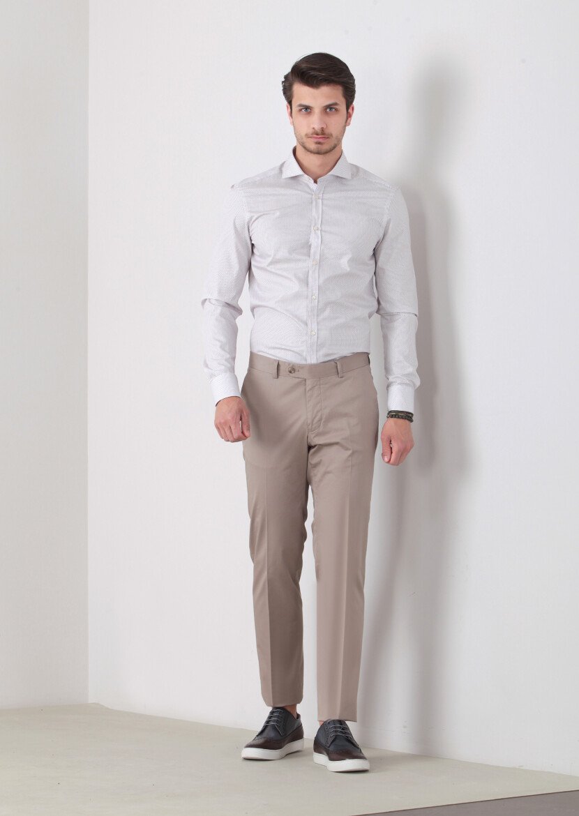 Sandy Material Modern Fit Classical Cotton Blended Trousers 