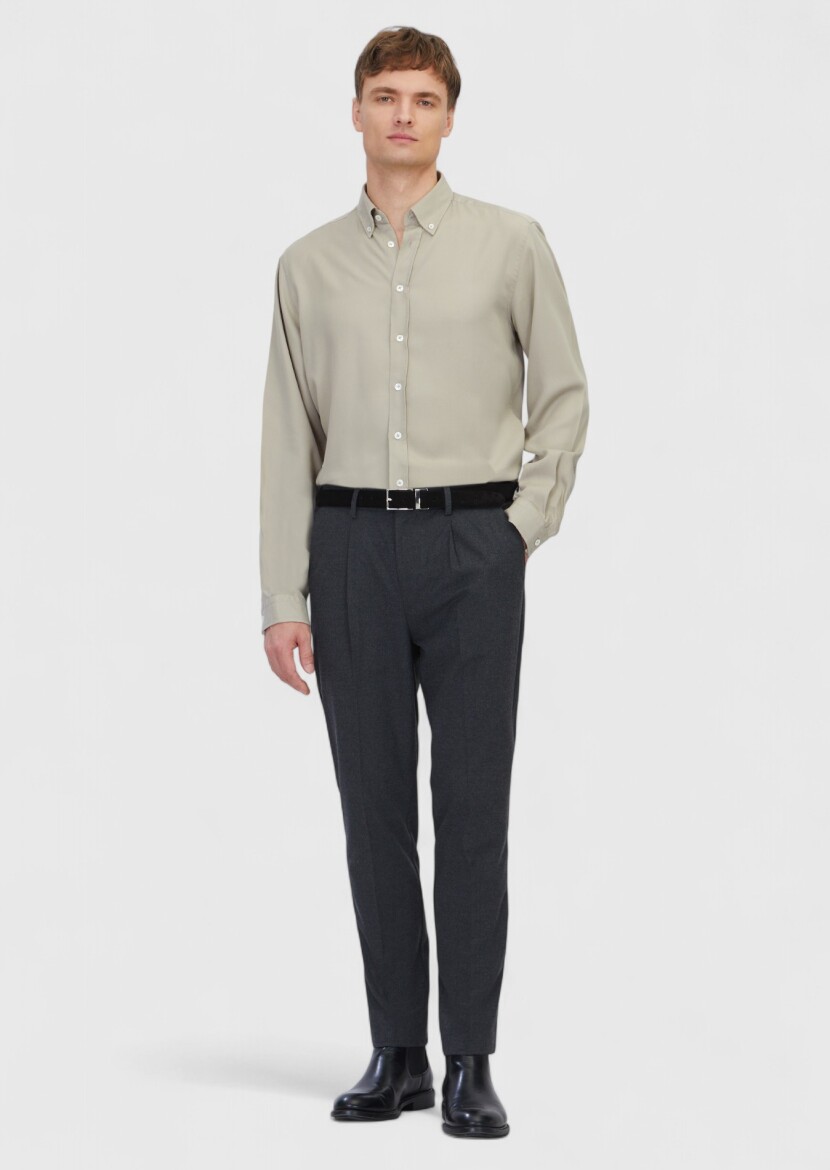 Sandy Plain Long Weaving Casual Shirt 