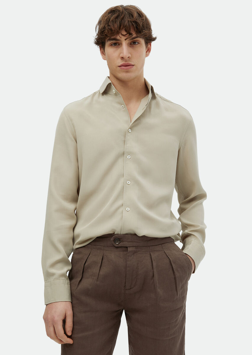 Sandy Plain Regular Fit Long Weaving Casual Shirt - 1