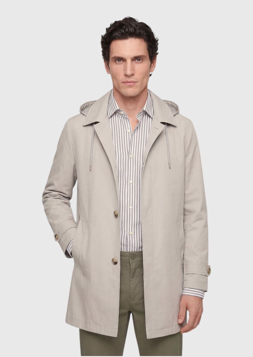 Sandy Regular Fit Casual Technical Removable Hood Rain Coat - 1