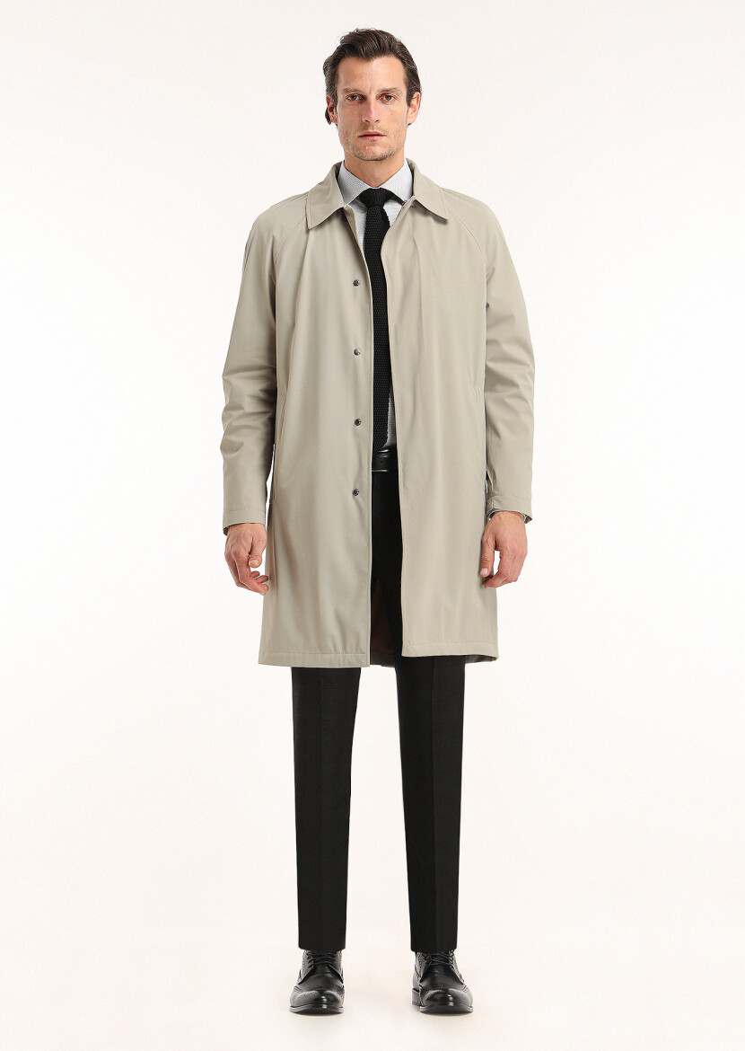 Sandy Regular Fit Shirt Collar Casual Weaving Rain Coat - 1