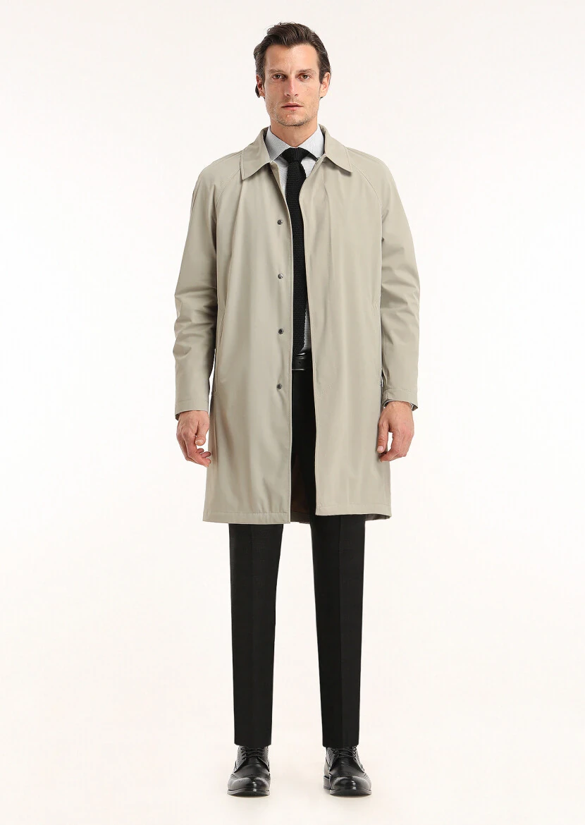 Sandy Regular Fit Shirt Collar Casual Weaving Rain Coat - 1
