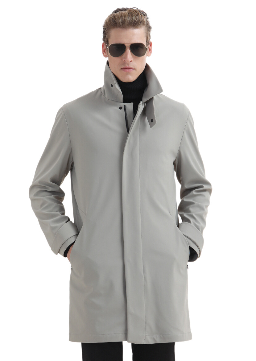 Sandy Regular Fit Shirt Collar Casual Weaving Rain Coat - 1