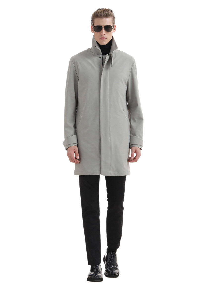 Sandy Regular Fit Shirt Collar Casual Weaving Rain Coat - 2