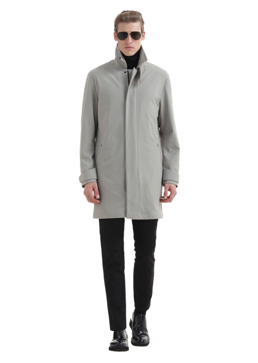 Sandy Regular Fit Shirt Collar Casual Weaving Rain Coat - 2