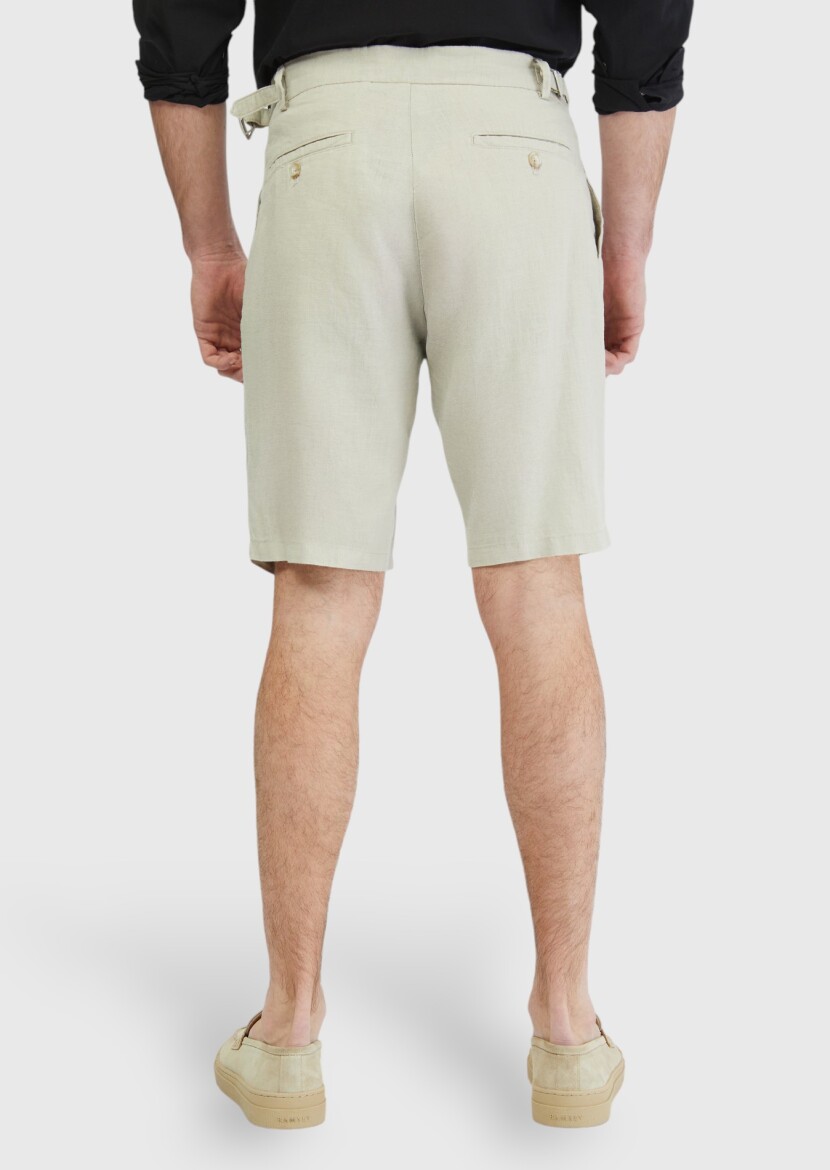 Sandy Weaving Carrot Fit Casual 100% Linen Bermuda - 5