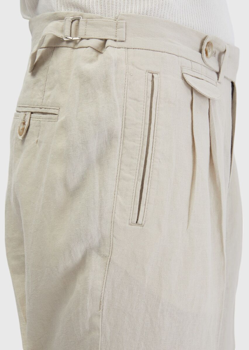 Sandy Weaving Carrot Fit Casual 100% Linen Trousers - 5