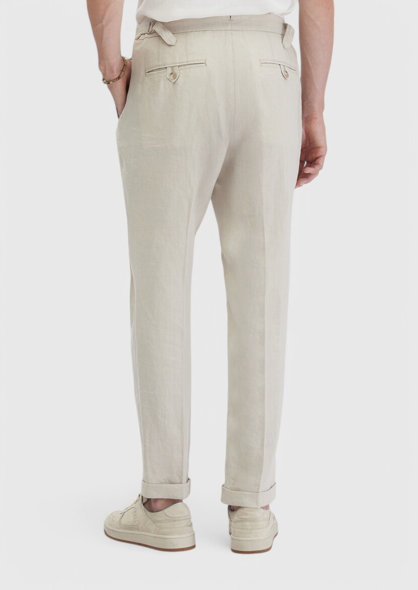 Sandy Weaving Carrot Fit Casual 100% Linen Trousers - 6